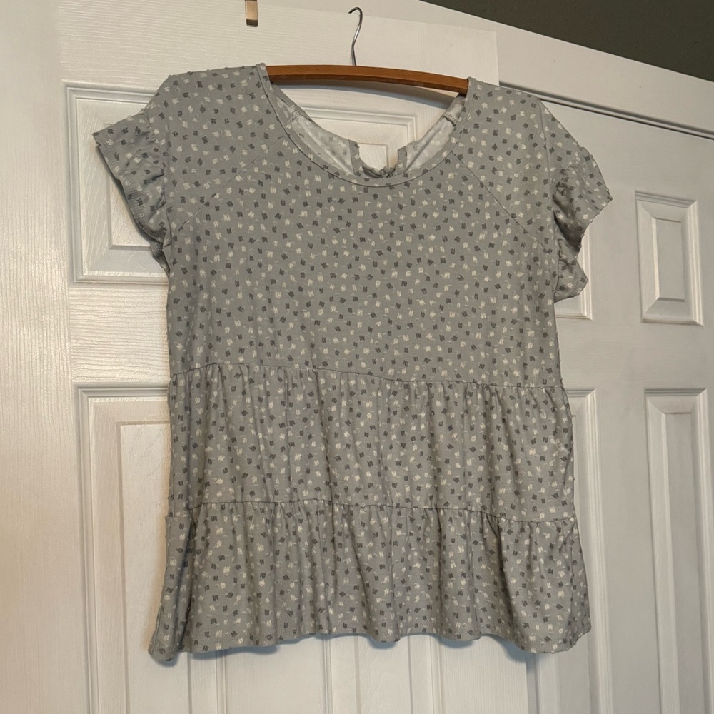 Lazy Sundays Swiss Dot Round Neck Tiered Blouse